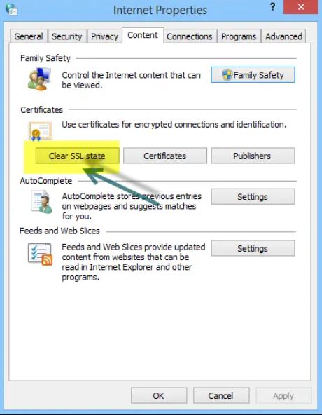 Clearing the Internet SSL state - Screenshot