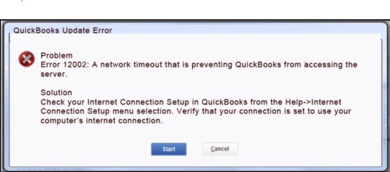 QuickBooks Error Code 12002 - Screenshot